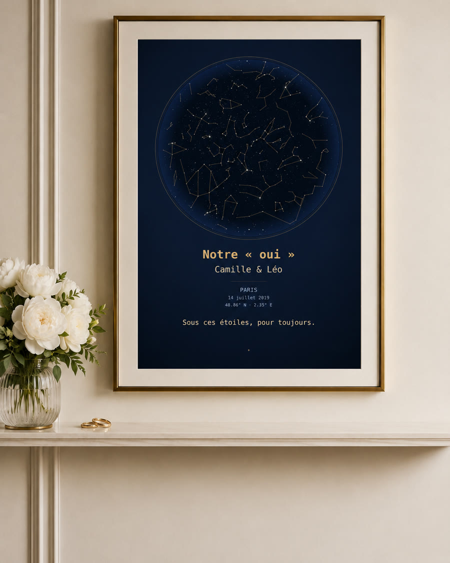 Carte du ciel encadrée — mariage
